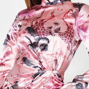 Oriental Print High Neck Long Sleeve Dress